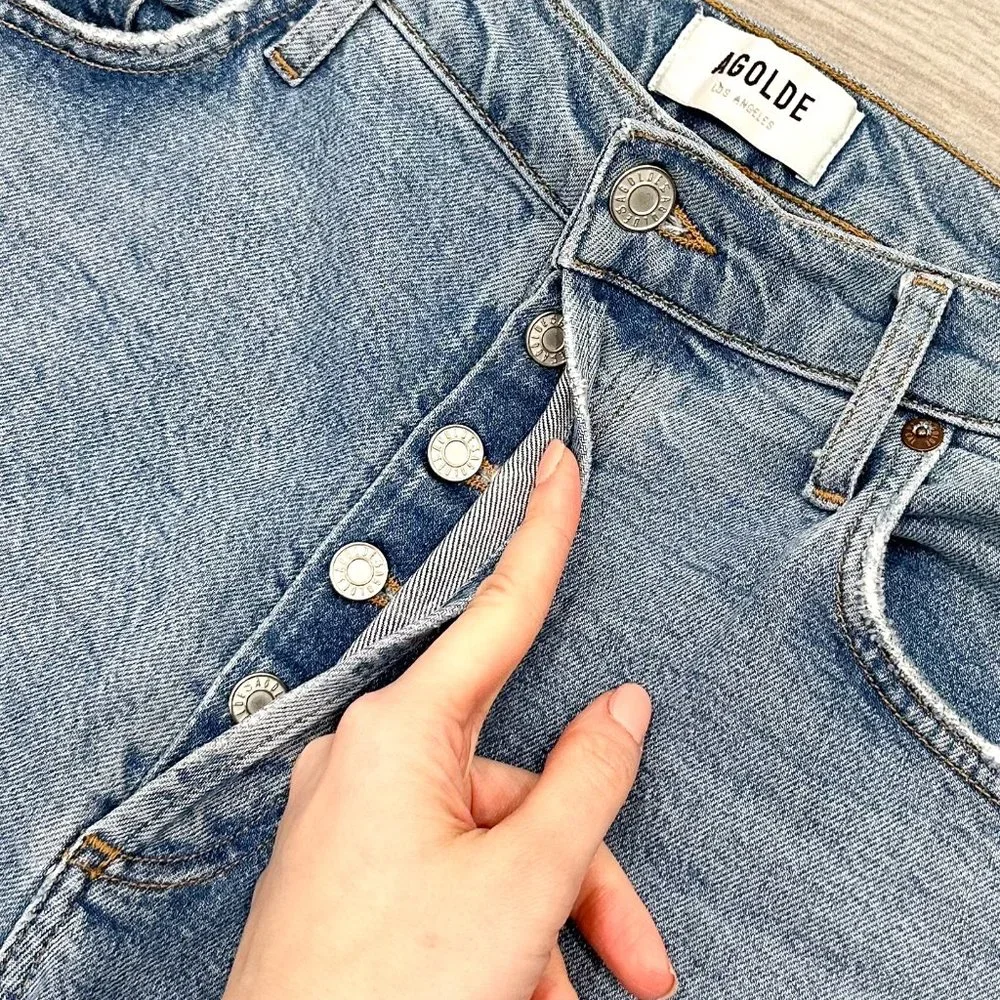 Agolde Riley High Rise Straight Crop Jeans in Shiver Light Wash Denim Size 30 - Picture 4 of 15